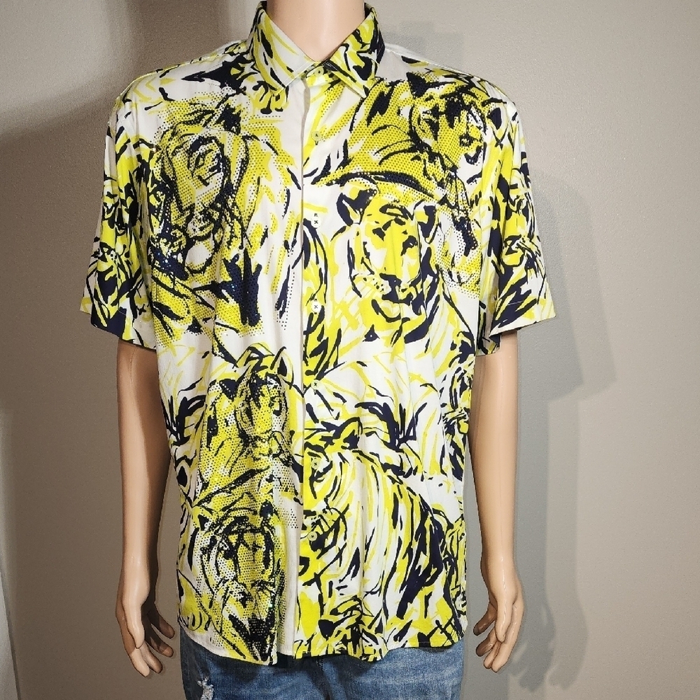 Men's Bold Tiger Print Shirt - Yellow and Black